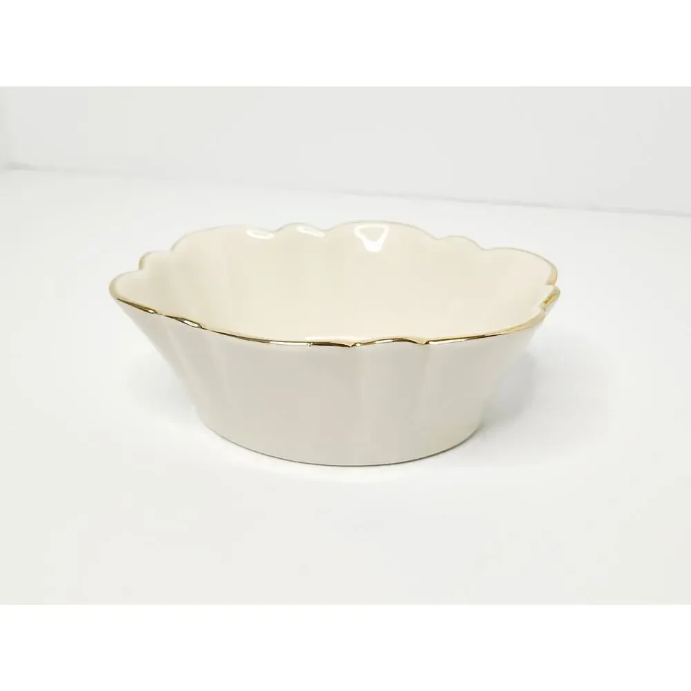 Lenox Holiday Merry Bowl Oval Fluted Dish Holly Christmas Candy Nut Dish